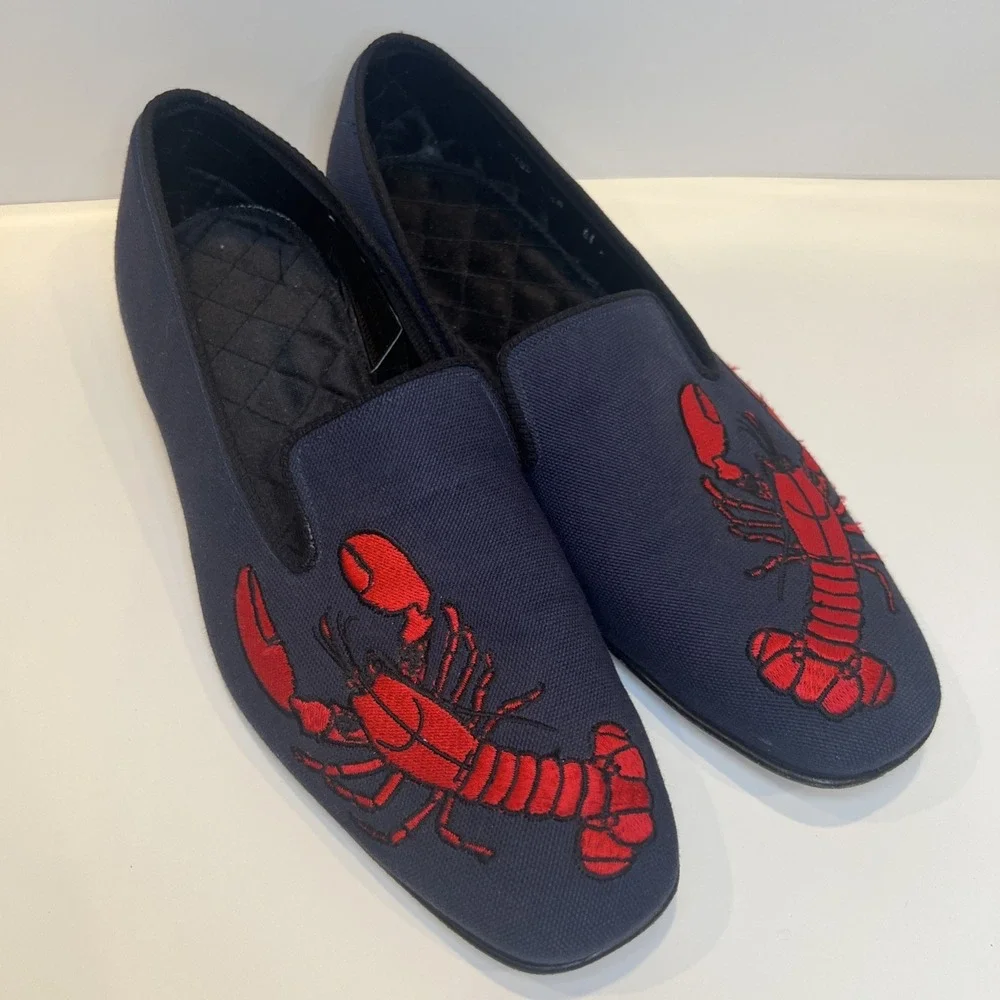 Peal & Co Brooks Brothers Lobster Embroidered Loafers Made England Mens 8.5